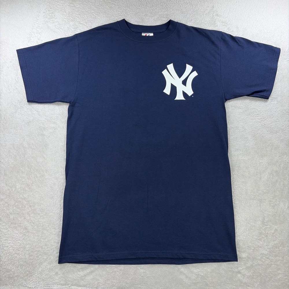 New York Yankees Shirt Mens Large Blue MLB Baseball Majestic Derek Jeter 2 Tee